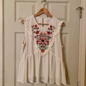 Charming Charlie Lined and Embroidered Sleeveless Shirt, XL